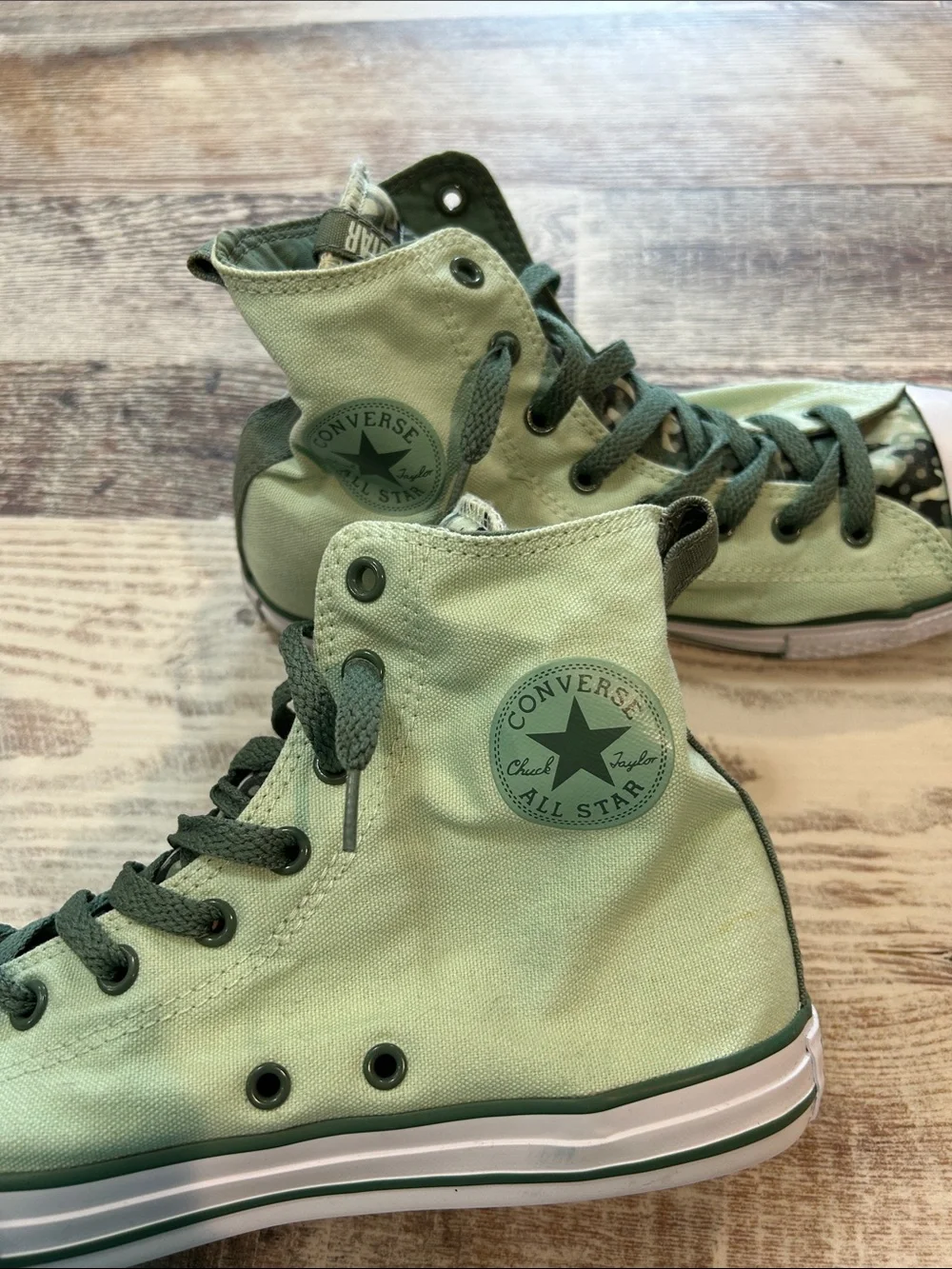 Converse High-Top Sneakers in Light and Dark Green Camo